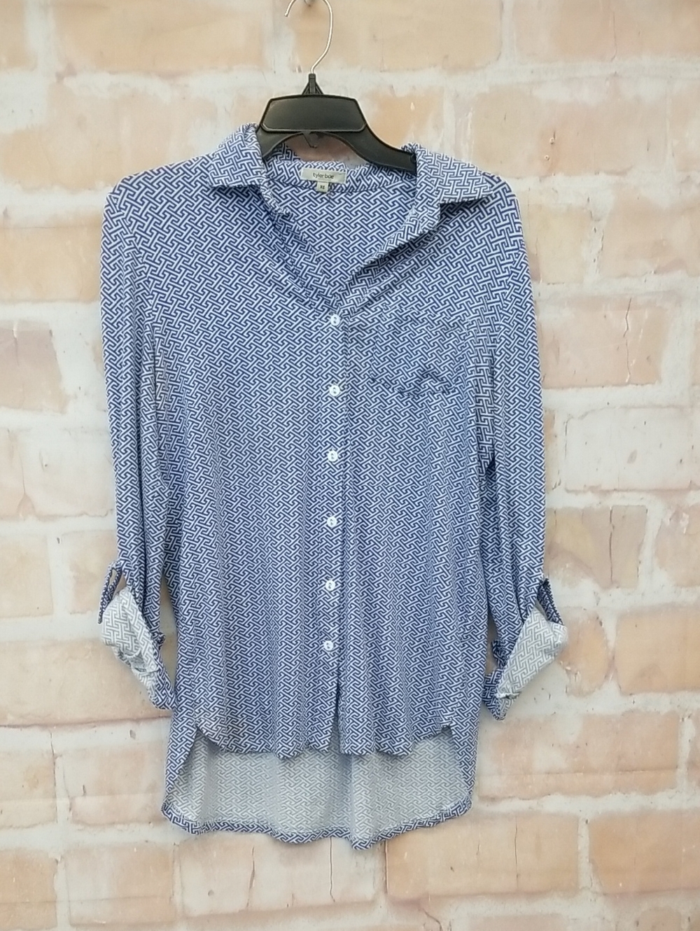 Tyler Boe Blue and White Geometric Top